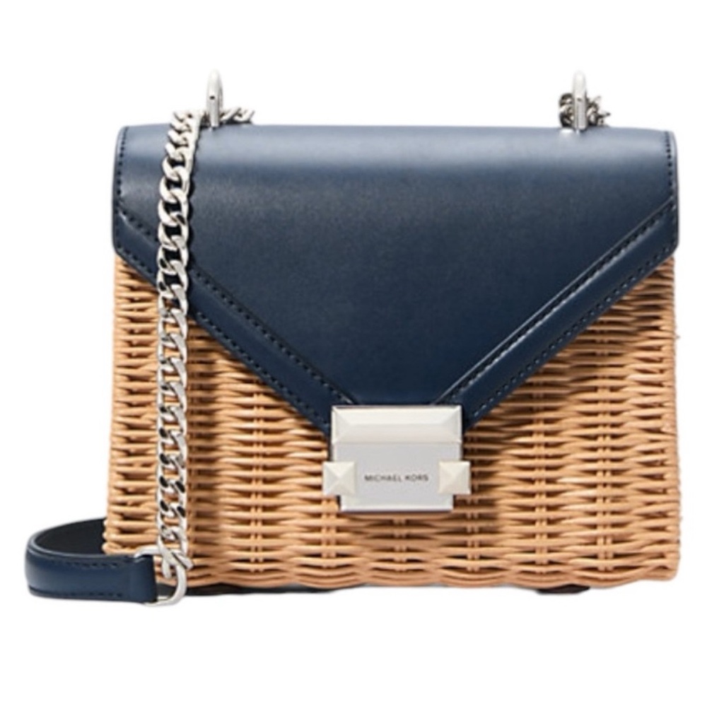 Michael Kors Navy and Tan Woven Crossbody Bag NWT